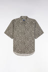 Oversized short-sleeved khaki cotton shirt with palm print