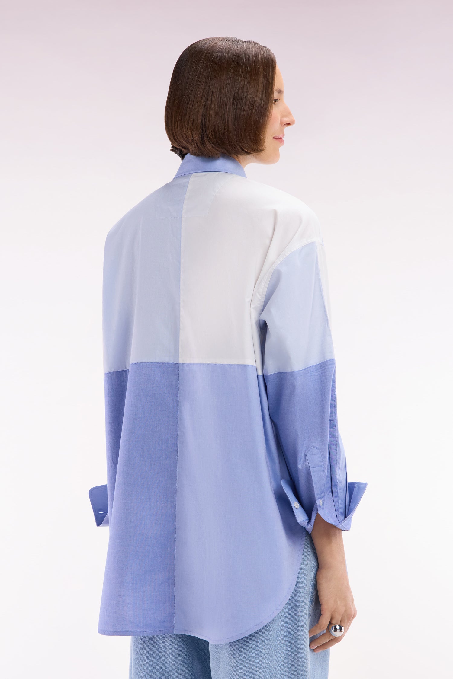 Chemise colorblock en popeline de coton bleue coupe oversized