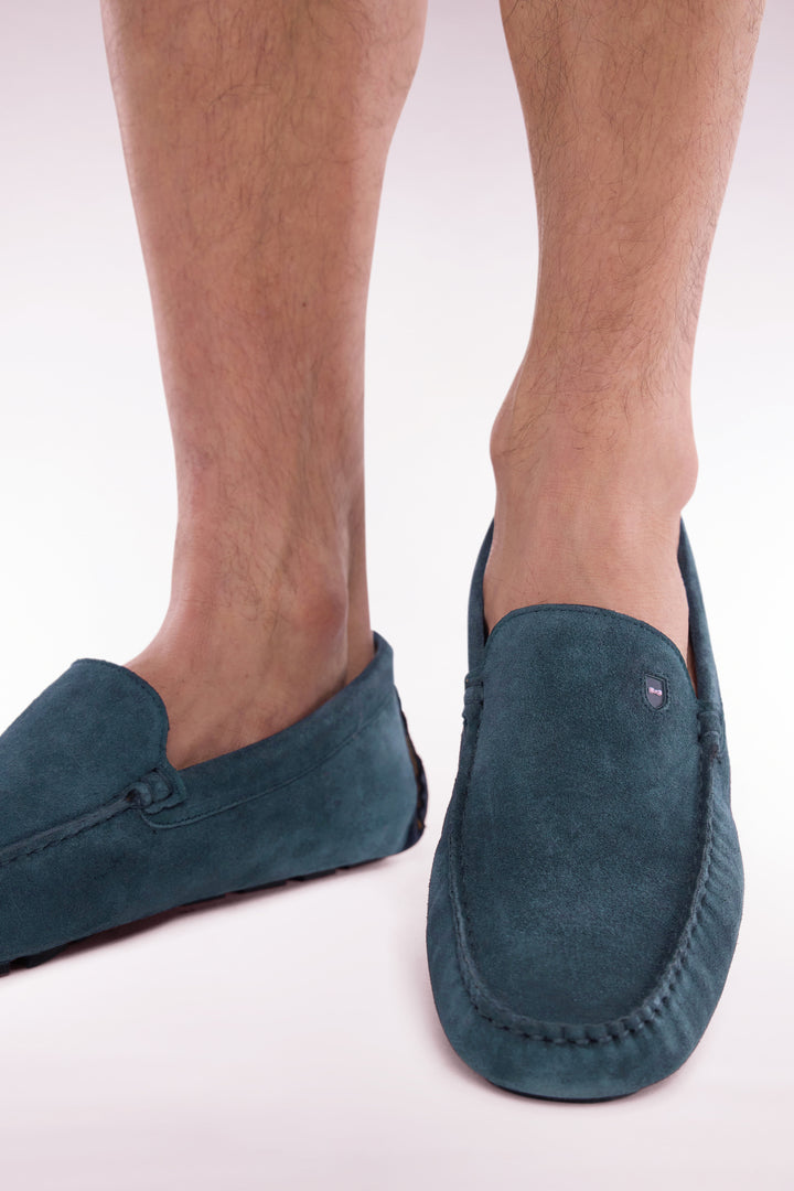 Mocassins en cuir suédé bleus