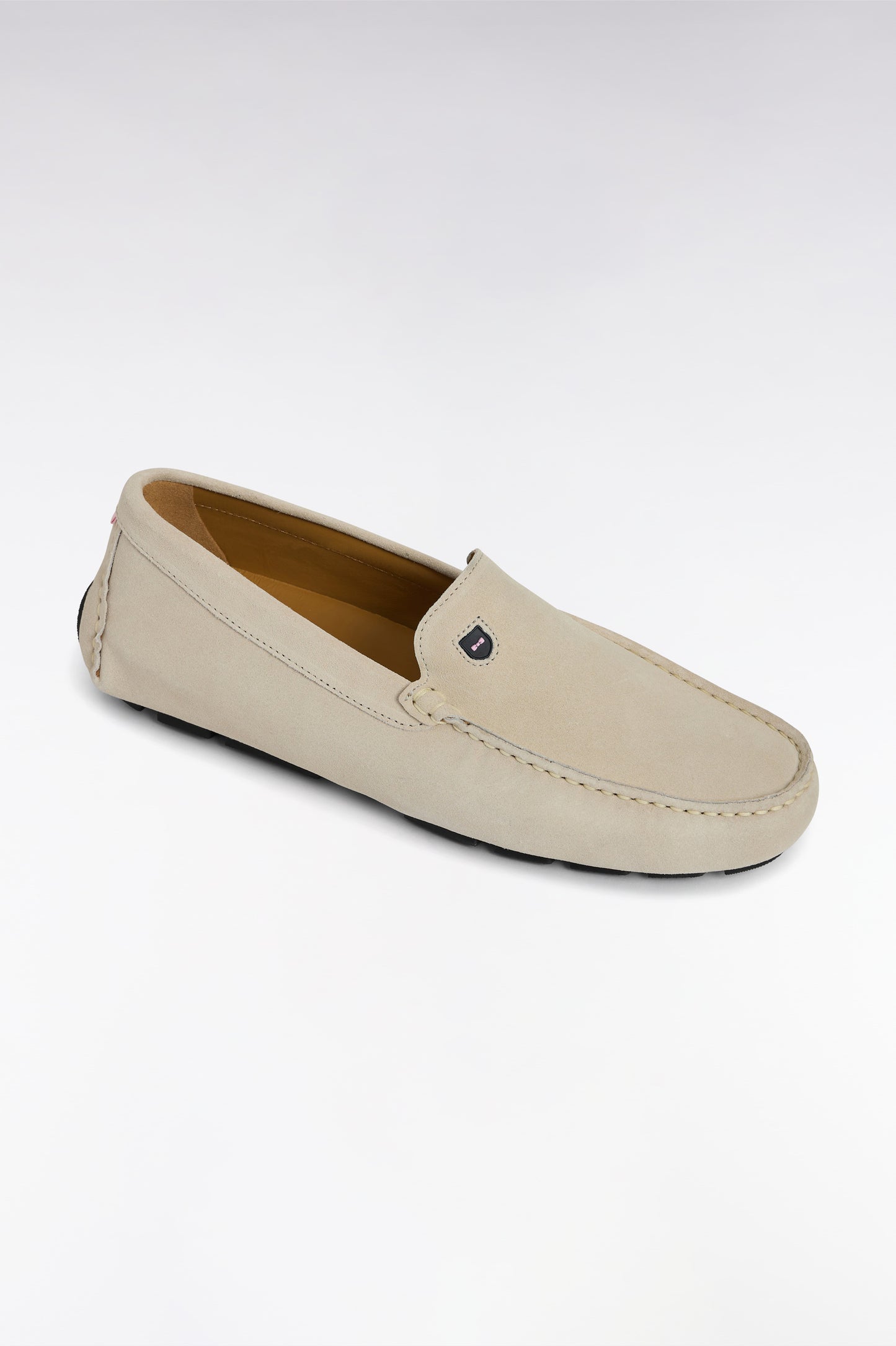 Ecru suede leather loafers