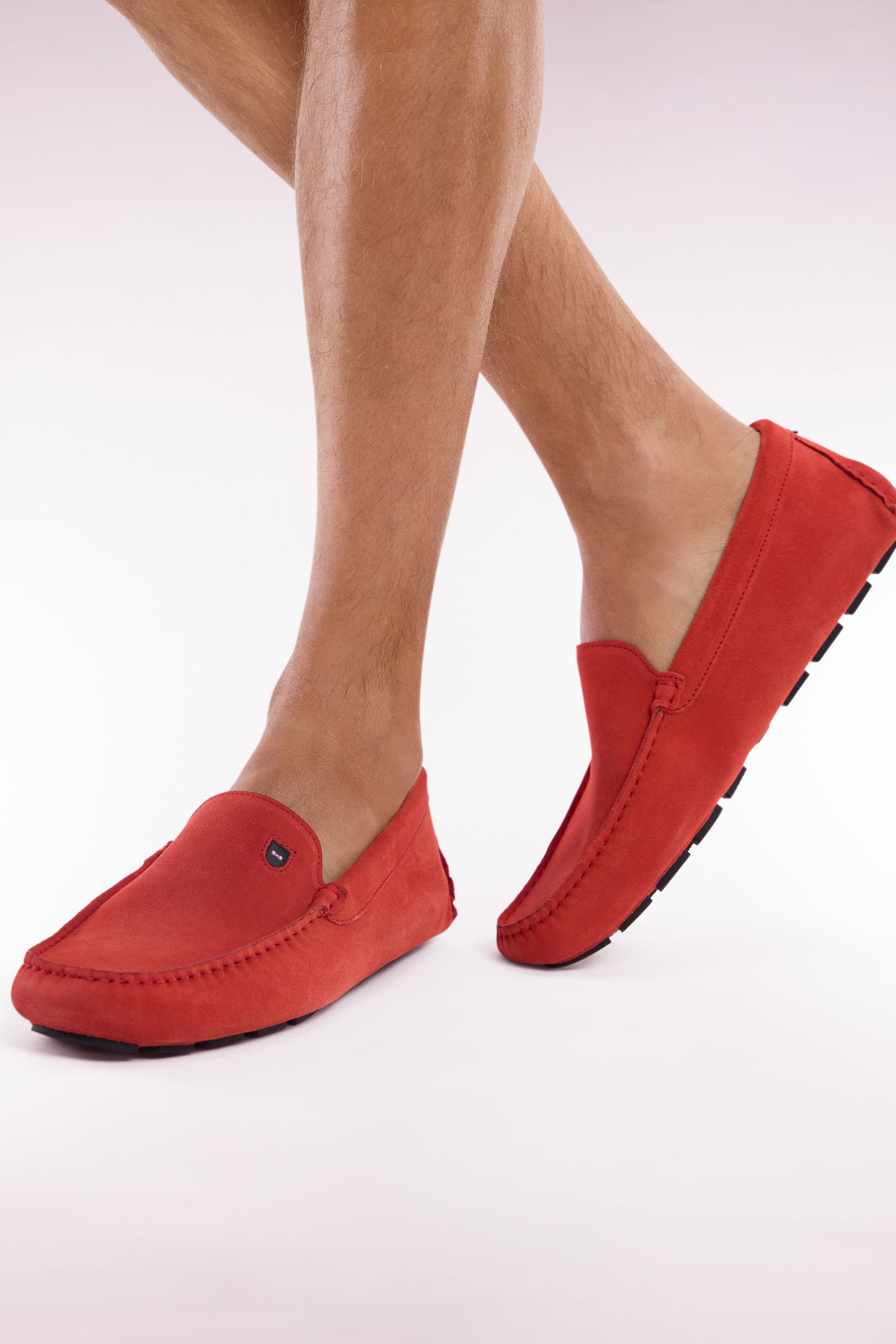 Red suede leather loafers