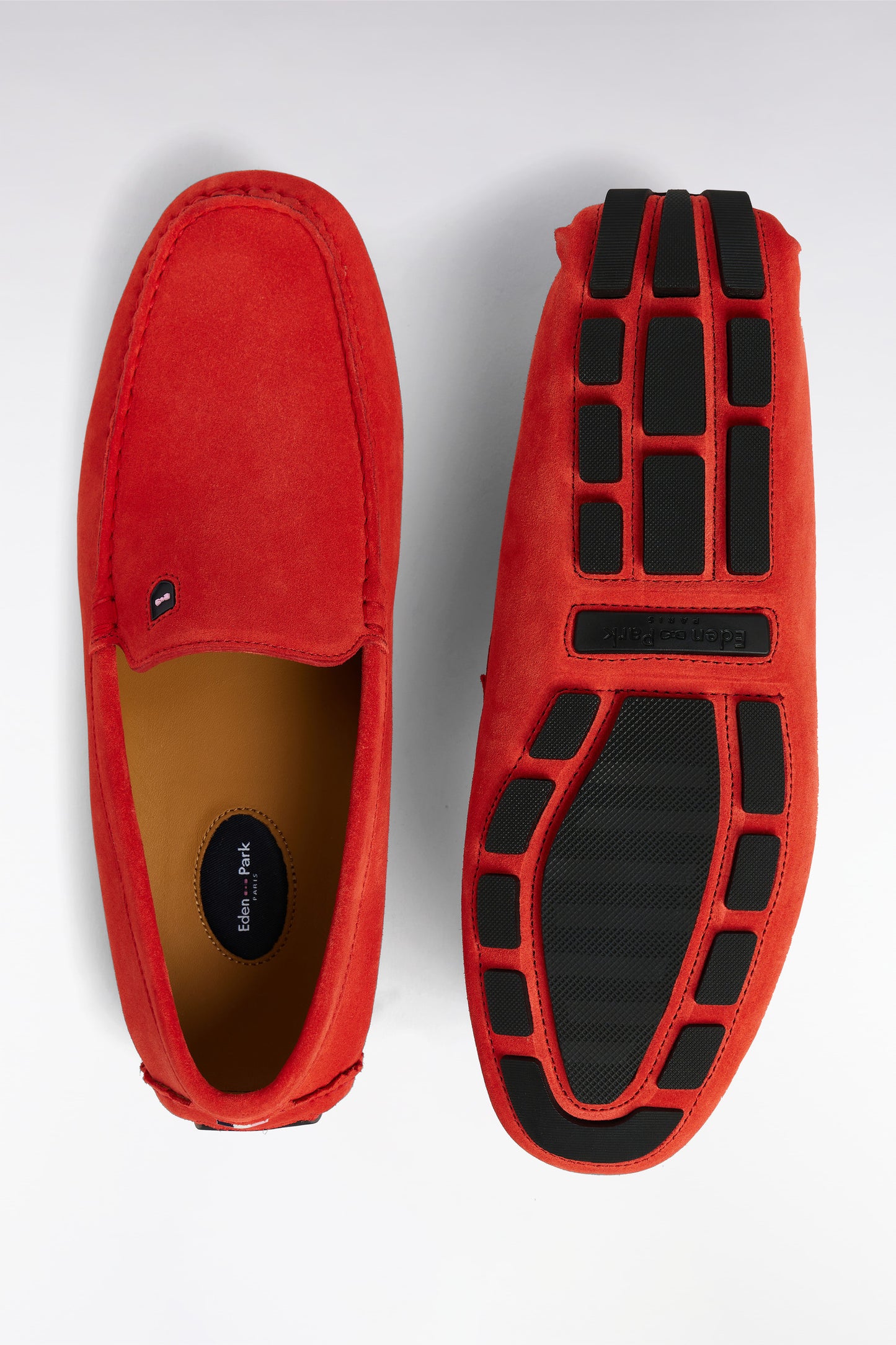Red suede leather loafers