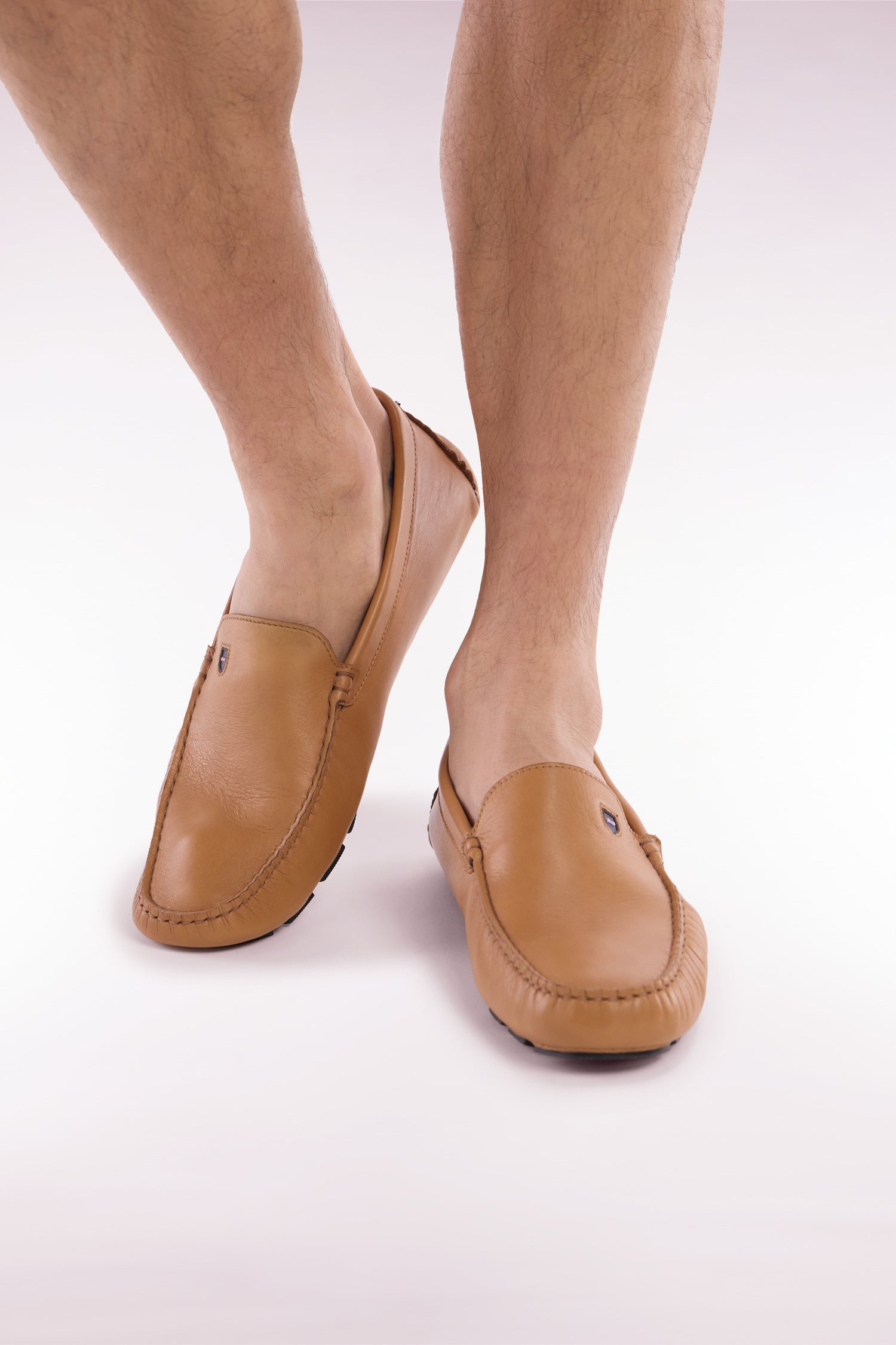 Mocassins en croûte de cuir camel