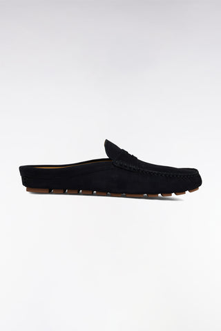 Navy suede slipper loafers