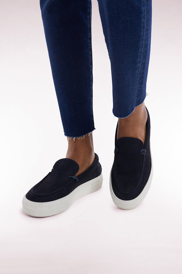 Mocassins femme à semelles sneakers en cuir suédé marine