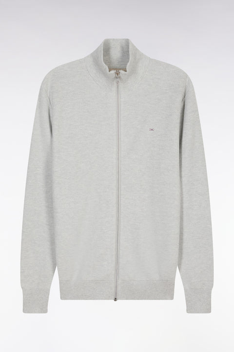 Straight-fit zipped grey honeycomb cotton cardigan - Image 2