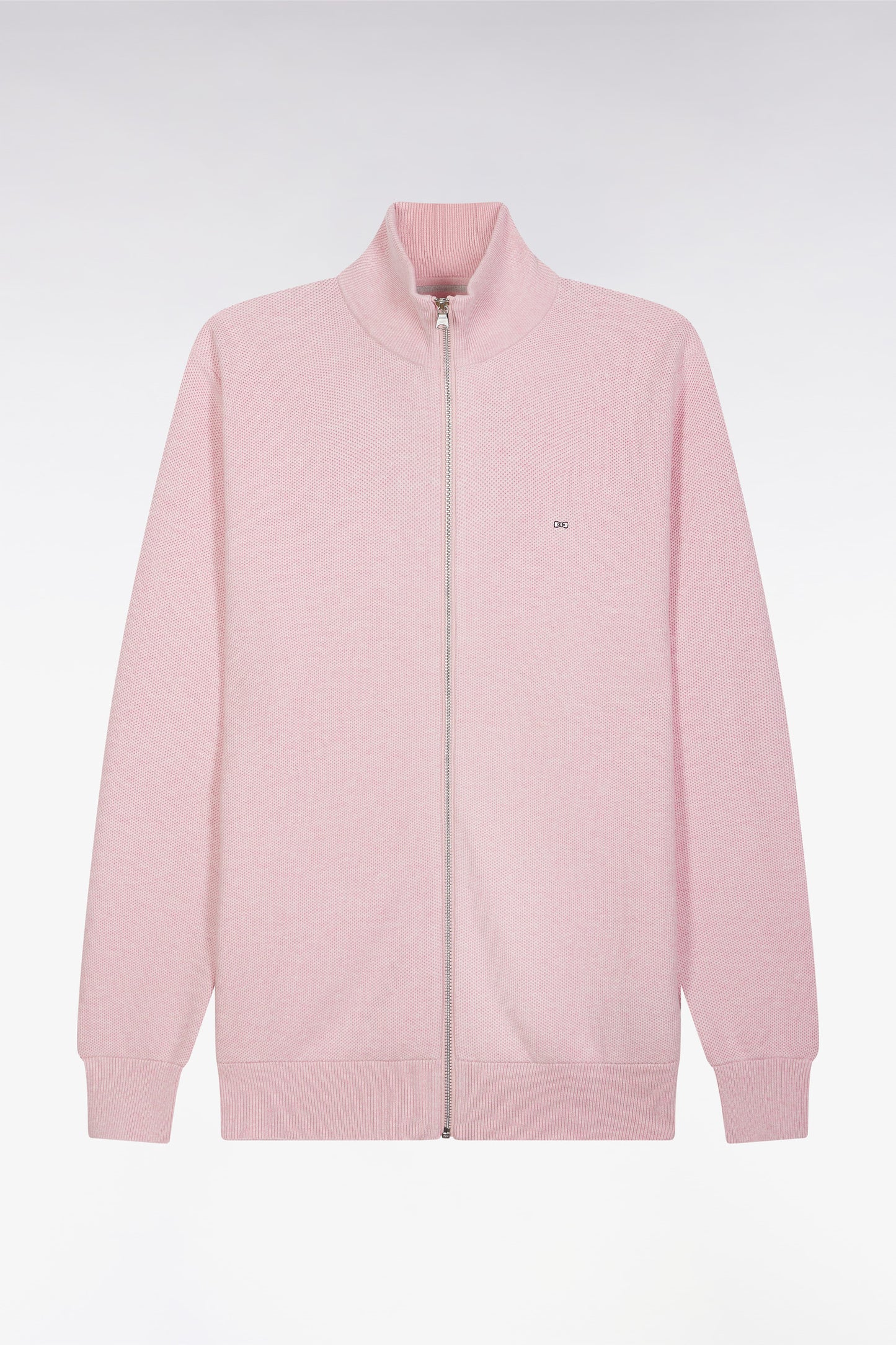 Straight-fit zipped pink honeycomb cotton cardigan