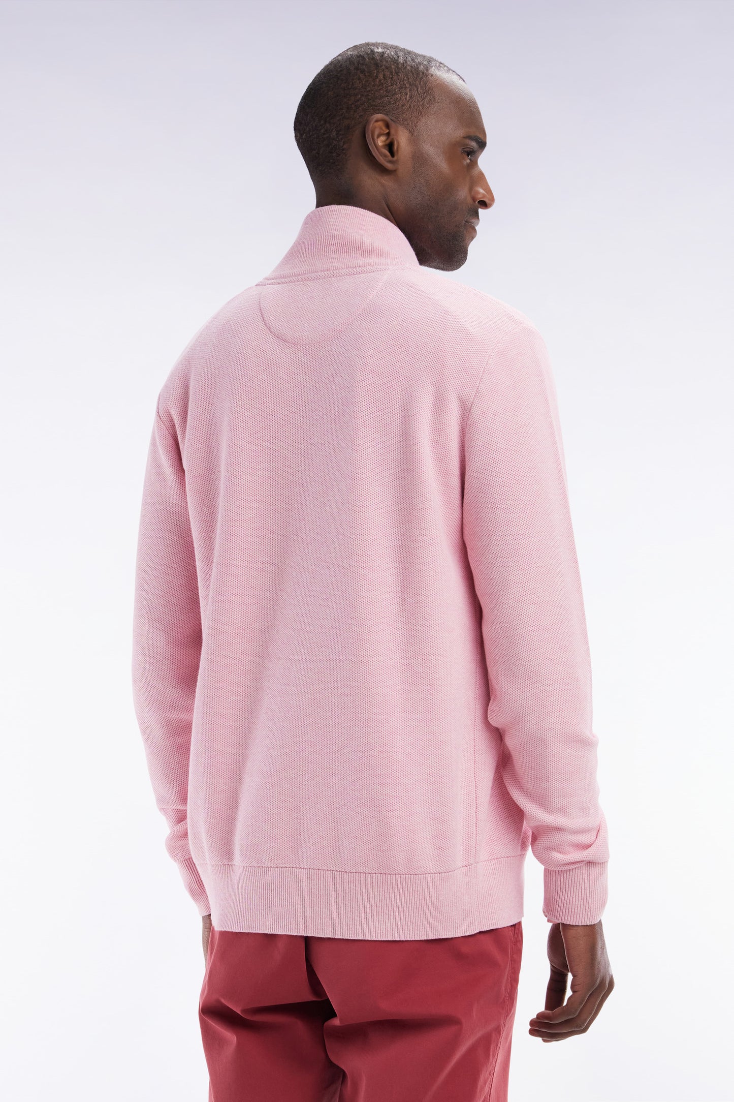 Straight-fit zipped pink honeycomb cotton cardigan