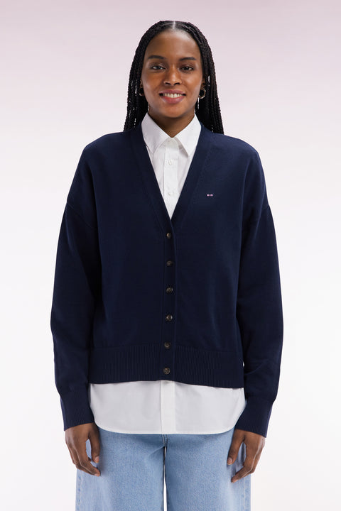 Relaxed fit navy cotton cardigan - Image 3