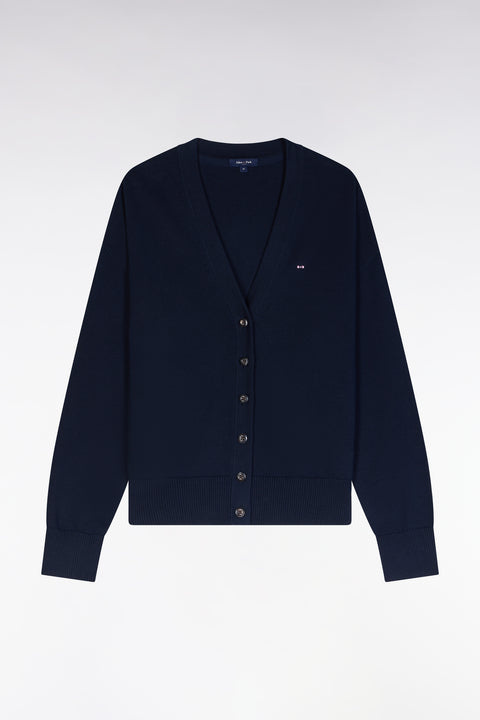 Relaxed fit navy cotton cardigan - Image 2