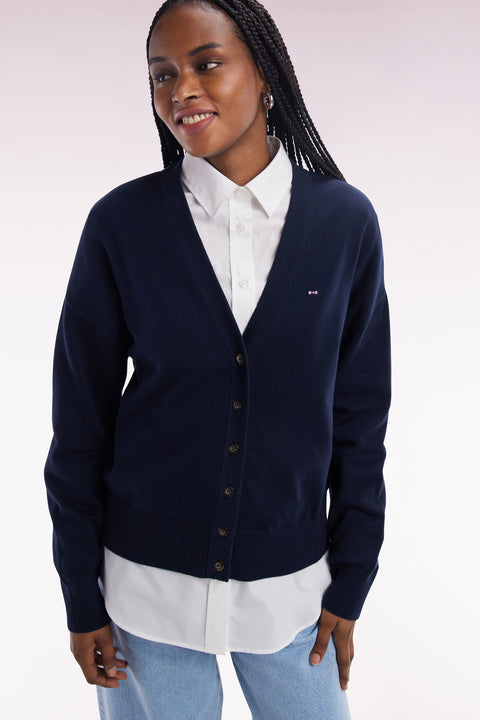 Relaxed fit navy cotton cardigan - Image 1