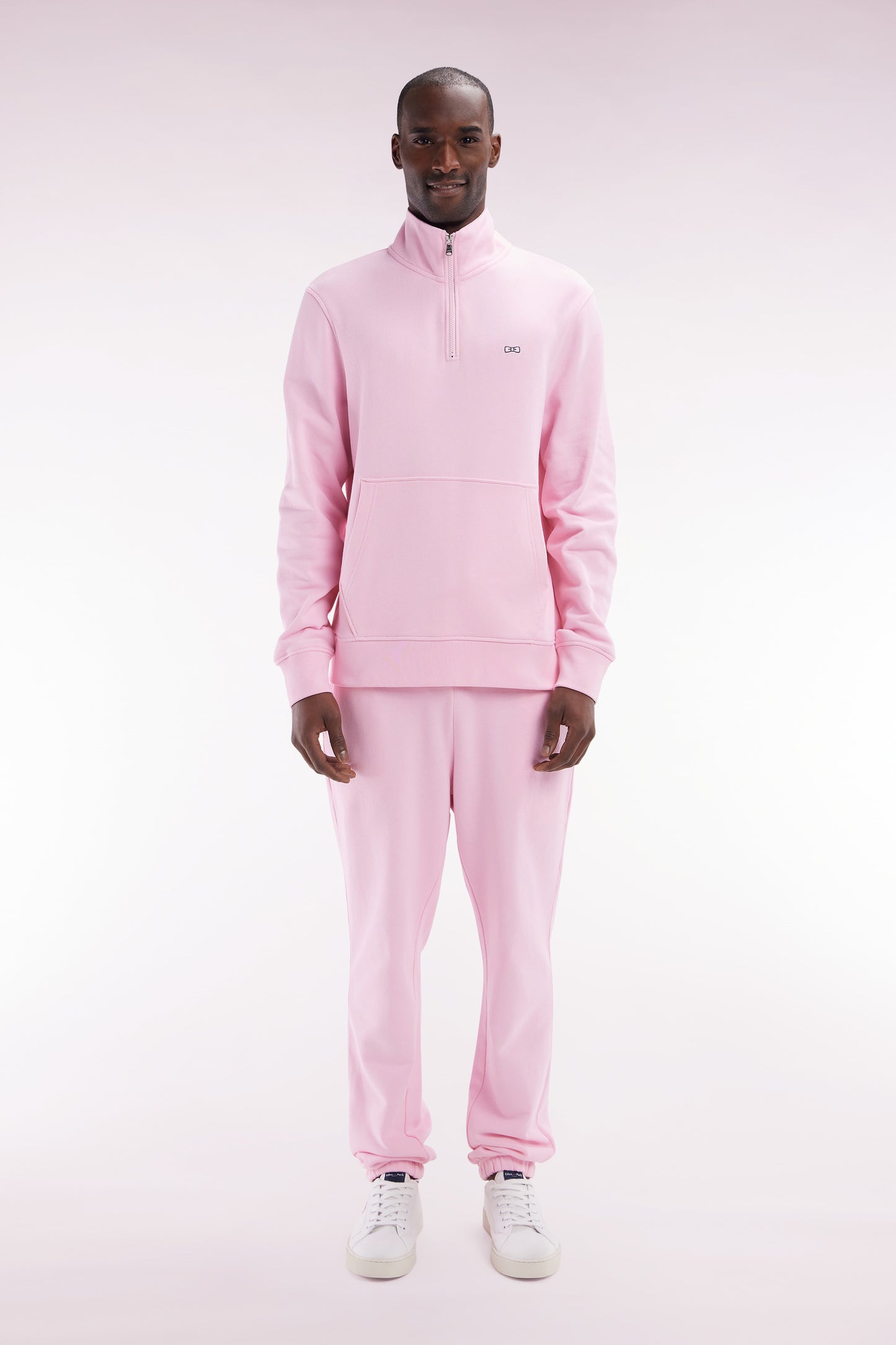 Pink straight-cut cotton fleece jogging