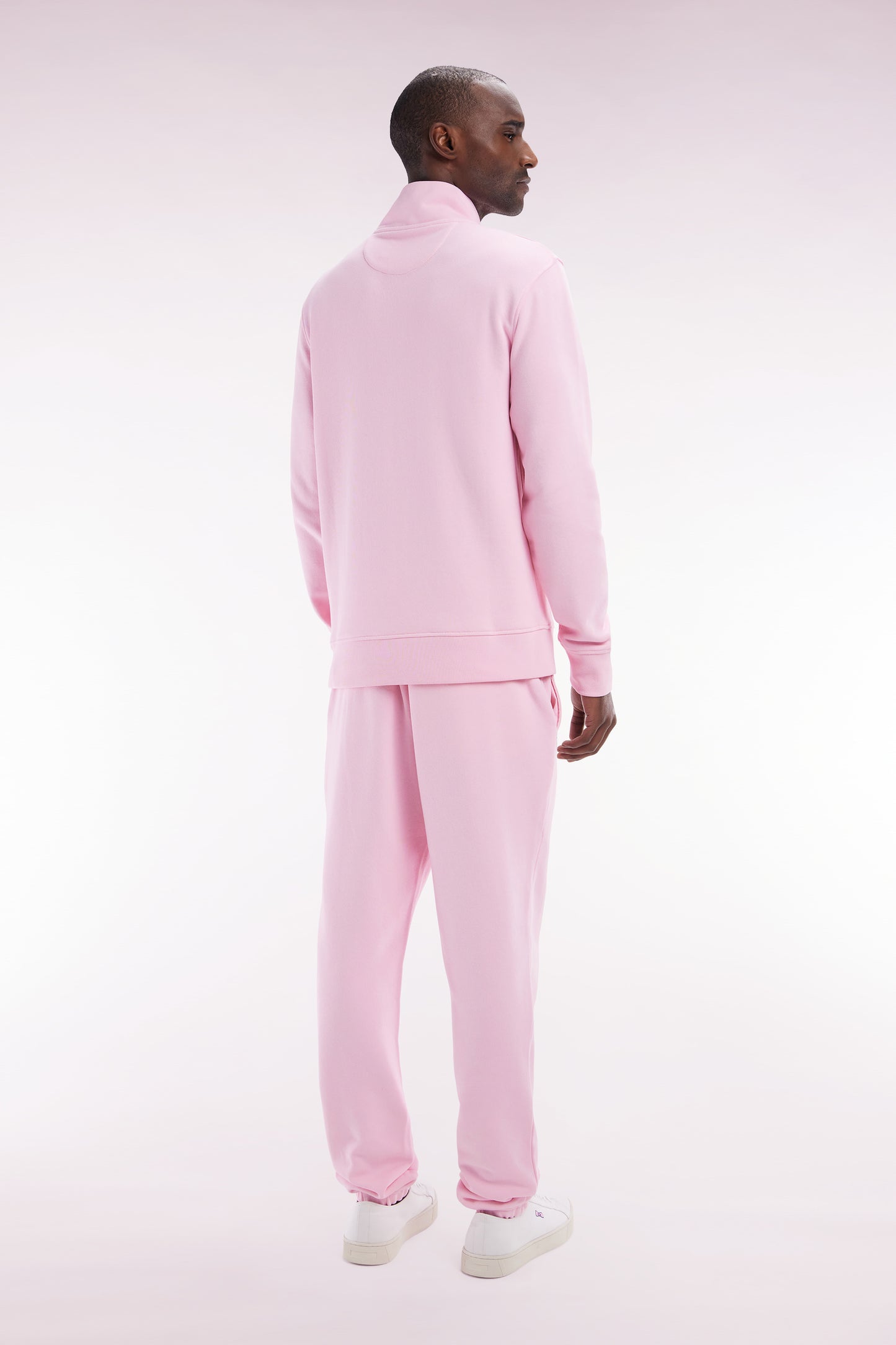 Pink straight-cut cotton fleece jogging