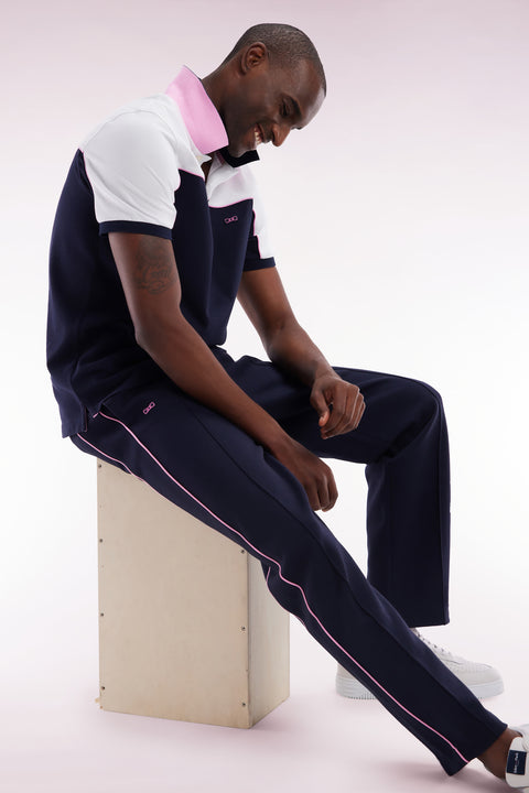 Straight-cut navy cotton interlock jogging pants - Image 3