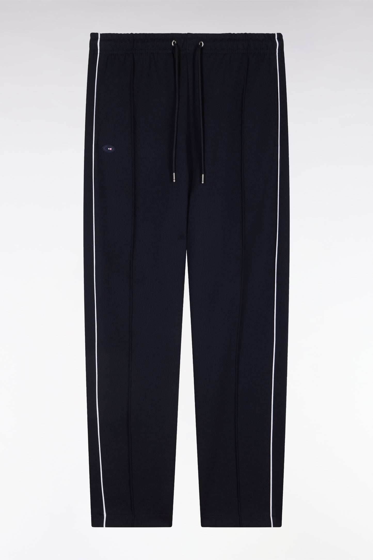 Pantalon jogging en molleton coton stretch marine passepoil ciel coupe droite