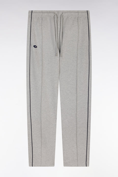 Straight-cut grey stretch cotton fleece jogging pants with navy blue piping - Image 2