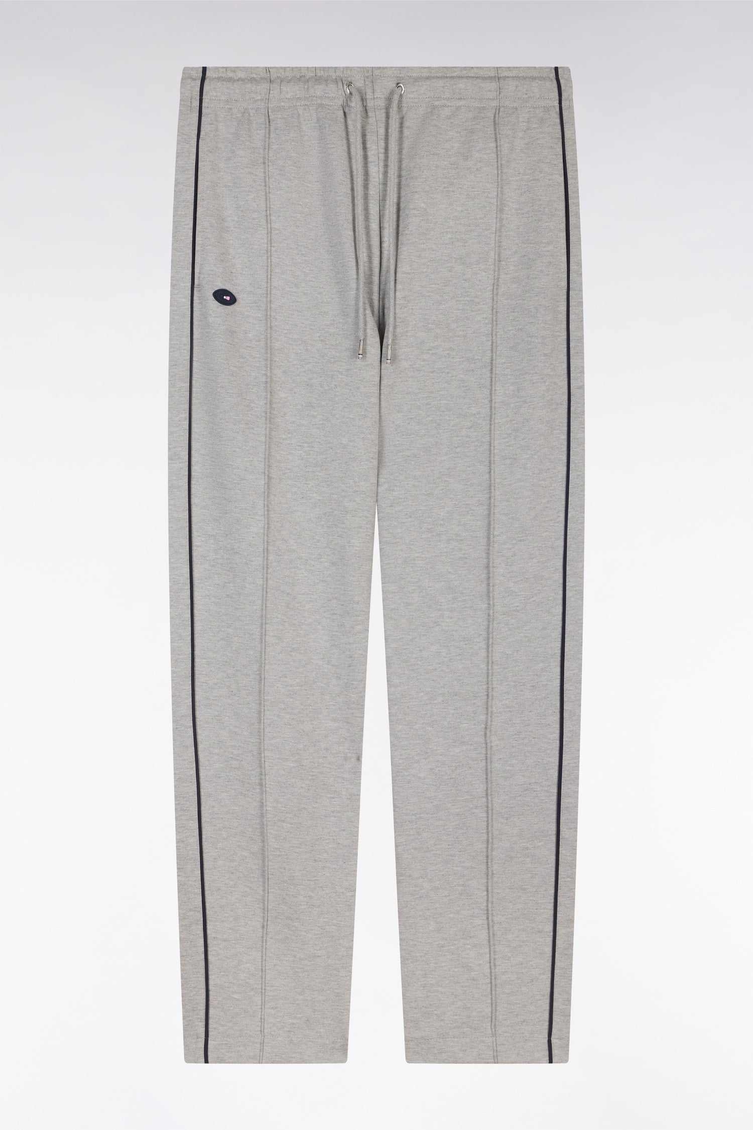 Pantalon jogging en molleton coton stretch gris passepoil marine coupe droite