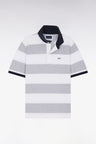 Short-sleeved jersey in grey and white ringed Pima cotton, straight cut
