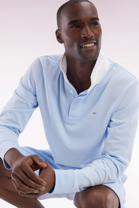 Straight-cut sky blue Pima cotton long-sleeved rugby shirt - Image 3