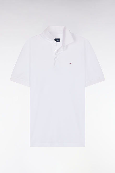 Slim-fit short-sleeved polo shirt in white stretch cotton piqué - Image 2