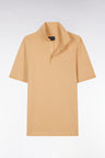 Slim-fit short-sleeved polo shirt in camel stretch cotton piqué