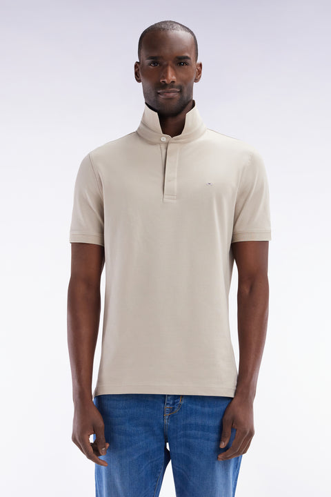 Slim-fit short-sleeved polo shirt in beige cotton piqué - Image 1