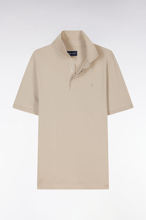 Slim-fit short-sleeved polo shirt in beige cotton piqué - Image 2