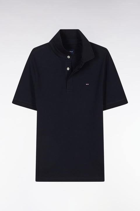 Slim-fit short-sleeved polo shirt in navy stretch cotton piqué - Image 2