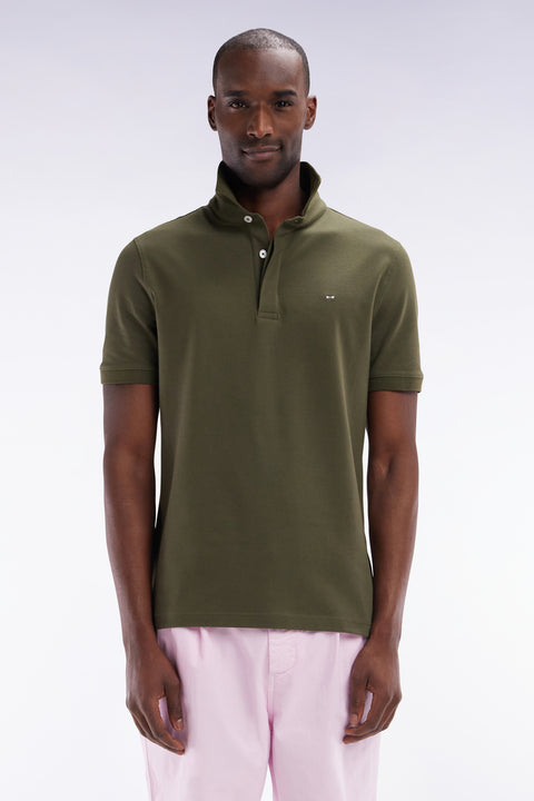 Slim-fit short-sleeved polo shirt in khaki stretch cotton piqué - Image 1
