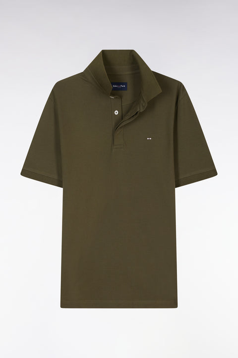 Slim-fit short-sleeved polo shirt in khaki stretch cotton piqué - Image 2