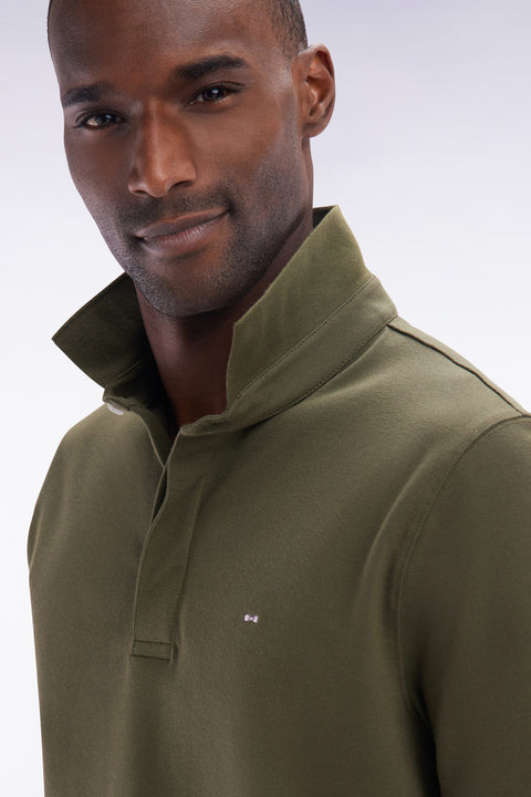 Slim-fit short-sleeved polo shirt in khaki stretch cotton piqué - Image 3