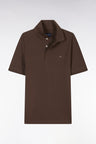 Slim-fit short-sleeved polo shirt in brown stretch cotton piqué