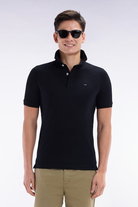 Slim-fit short-sleeved polo shirt in salmon pink stretch cotton piqué - Image 1