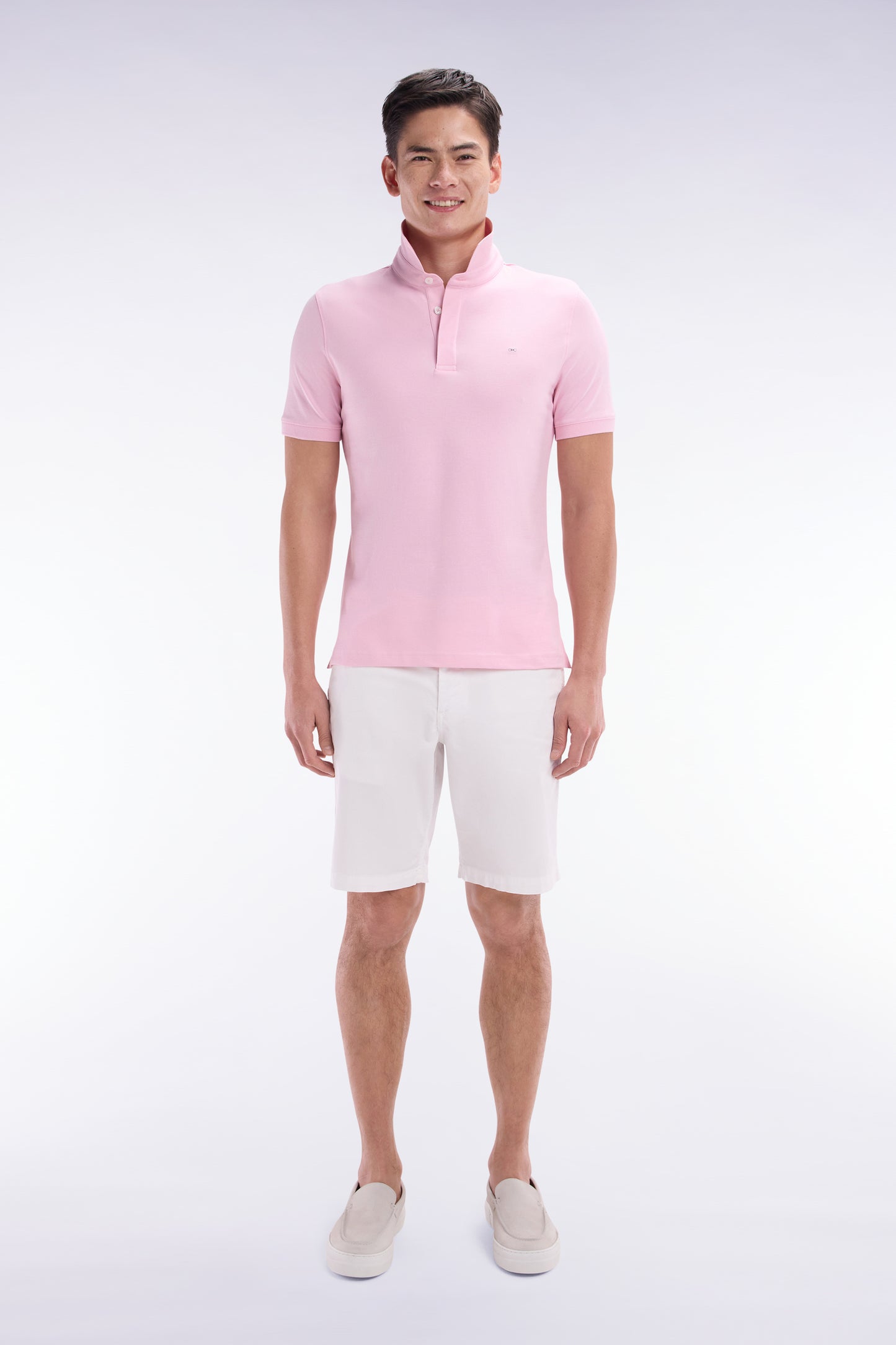 Polo à manches courtes en piqué coton stretch rose coupe ajustée