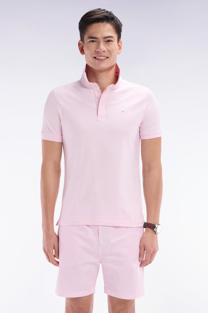 Polo à manches courtes en piqué coton stretch rose pâle coupe ajustée