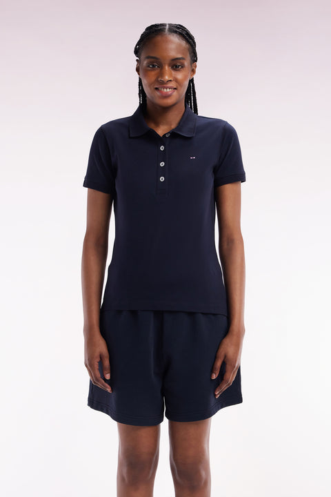 Slim-fit short-sleeved polo shirt in navy stretch cotton piqué - Image 3
