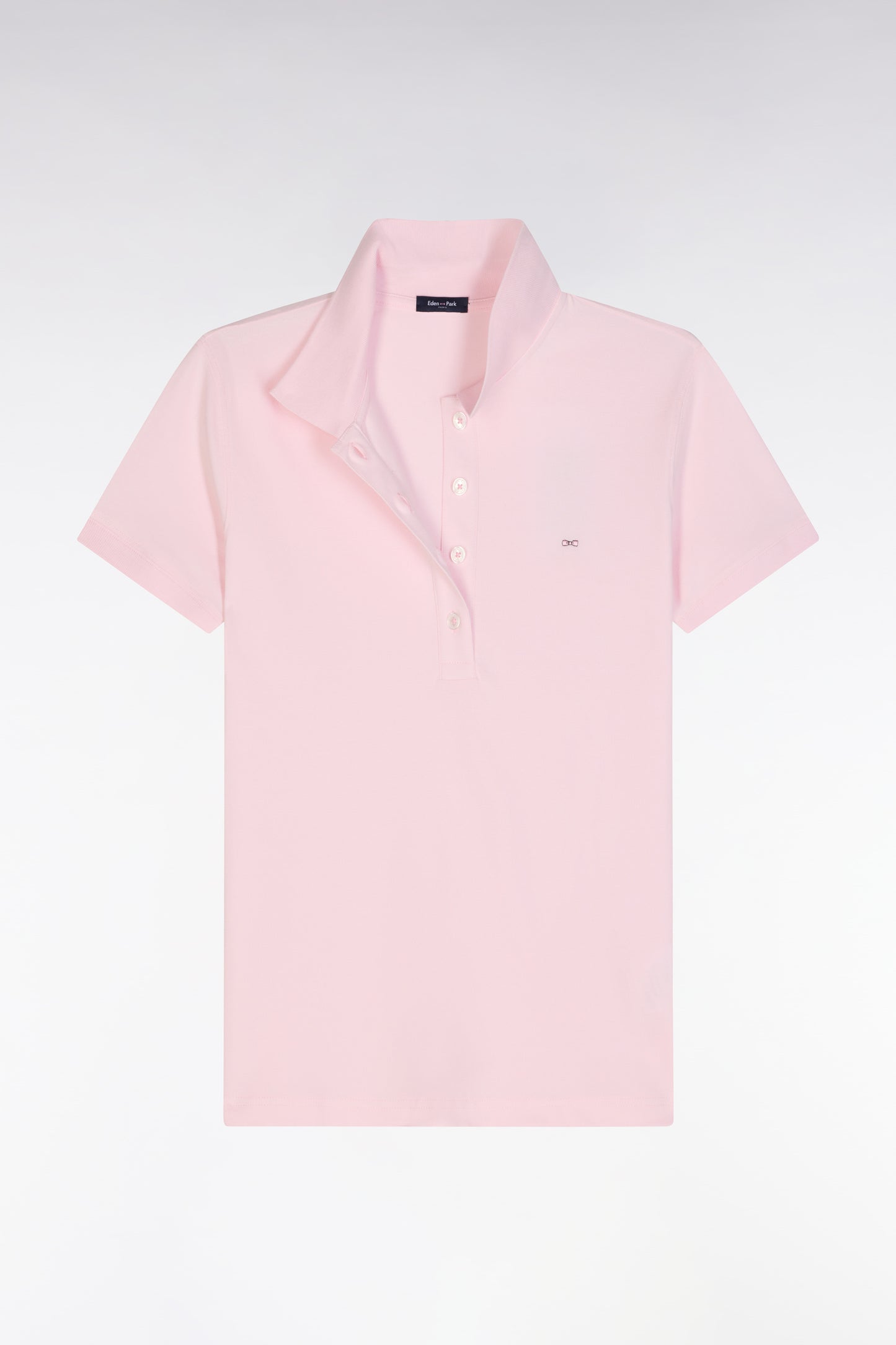 Slim-fit short-sleeved polo shirt in pink stretch cotton piqué