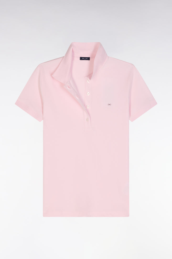 Polo à manches courtes en piqué de coton stretch rose coupe ajustée