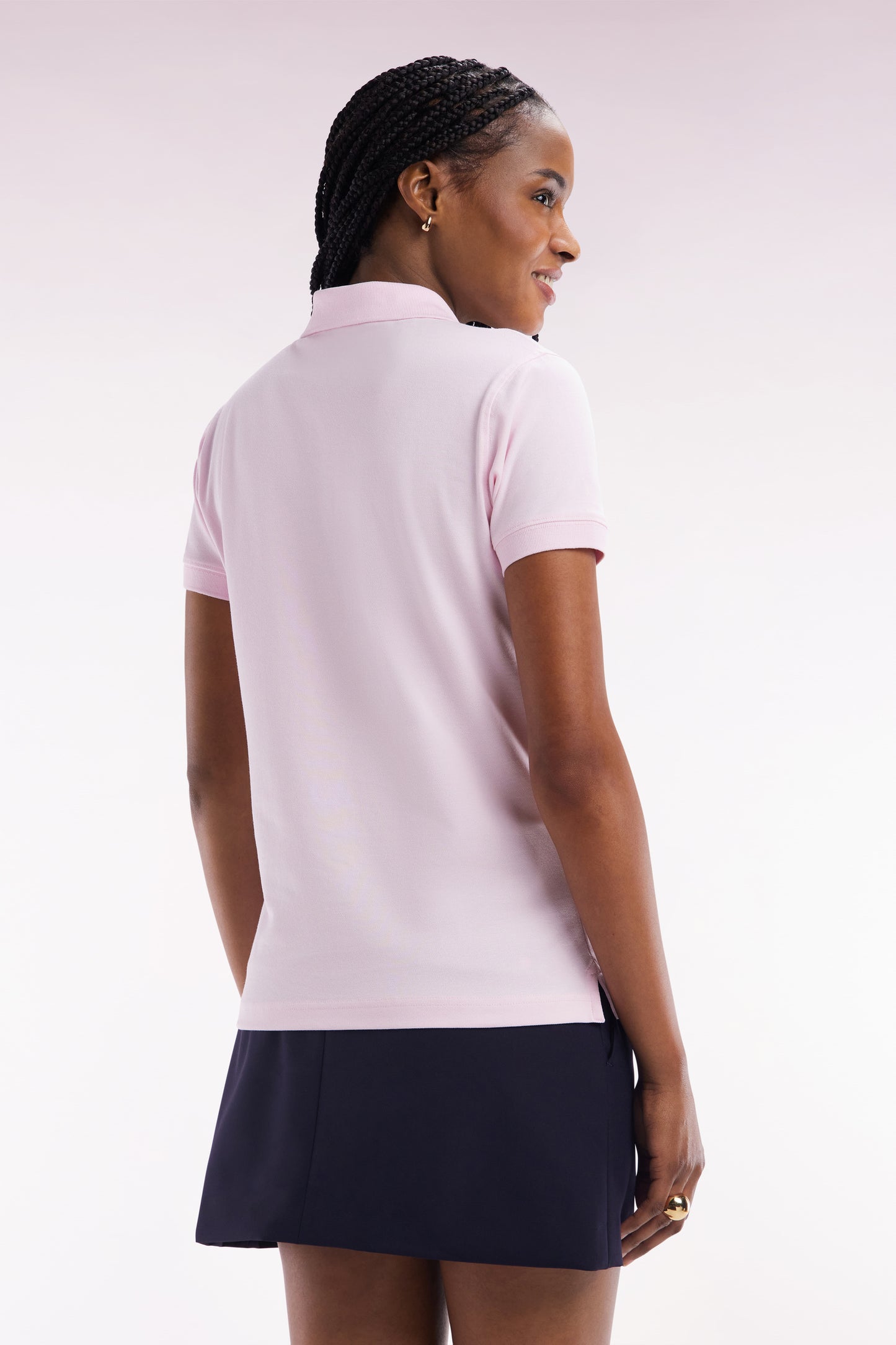 Slim-fit short-sleeved polo shirt in pink stretch cotton piqué