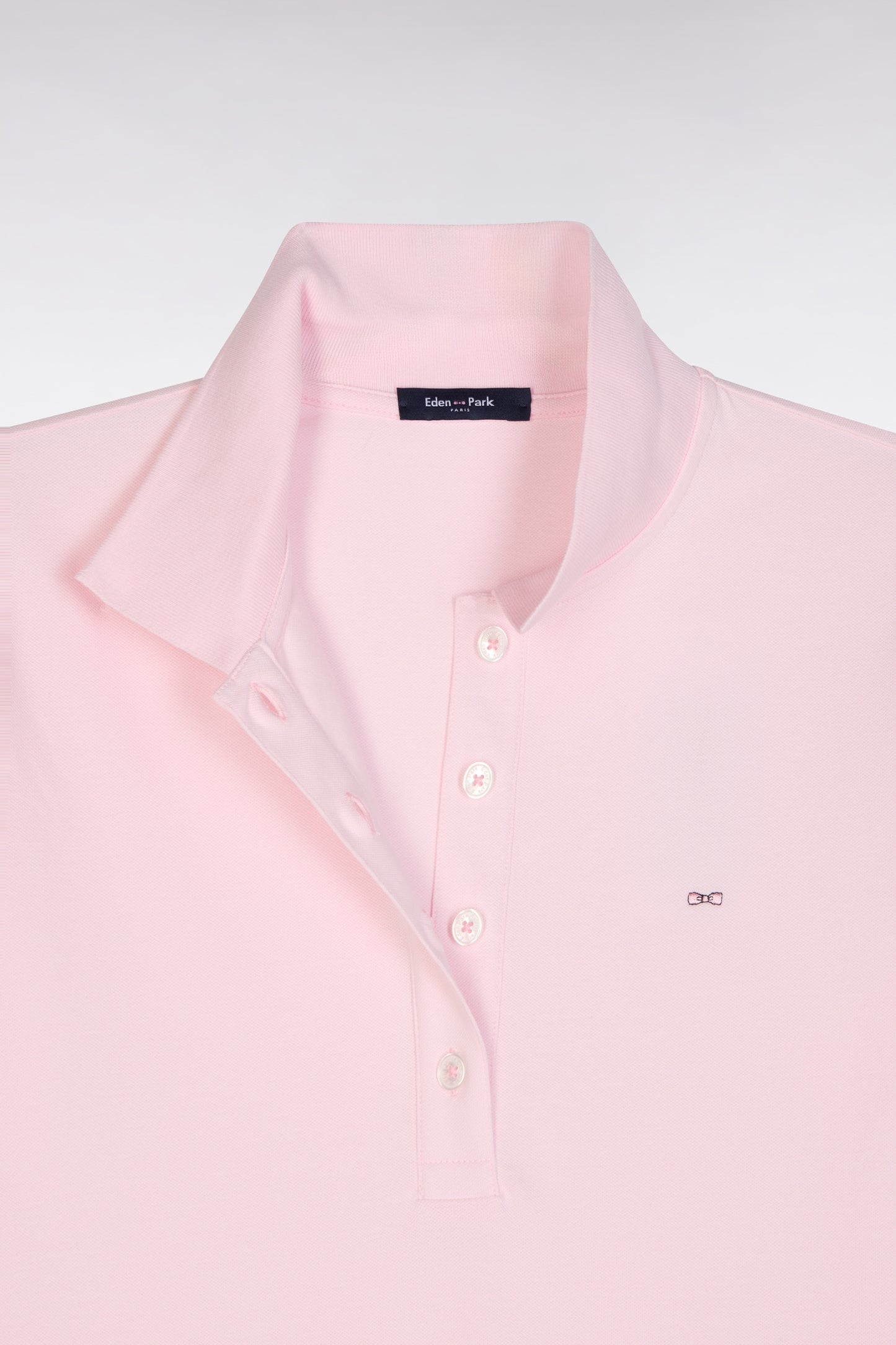 Slim-fit short-sleeved polo shirt in pink stretch cotton piqué