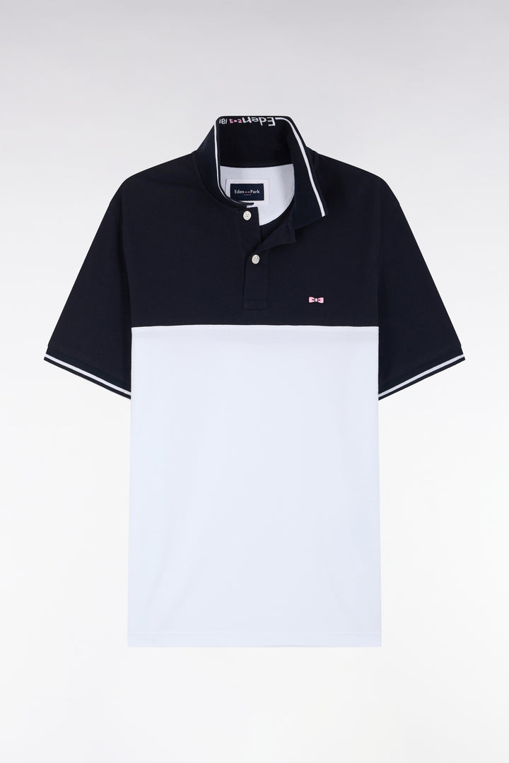 Polo à manches courtes en piqué coton blanc col jacquard coupe droite