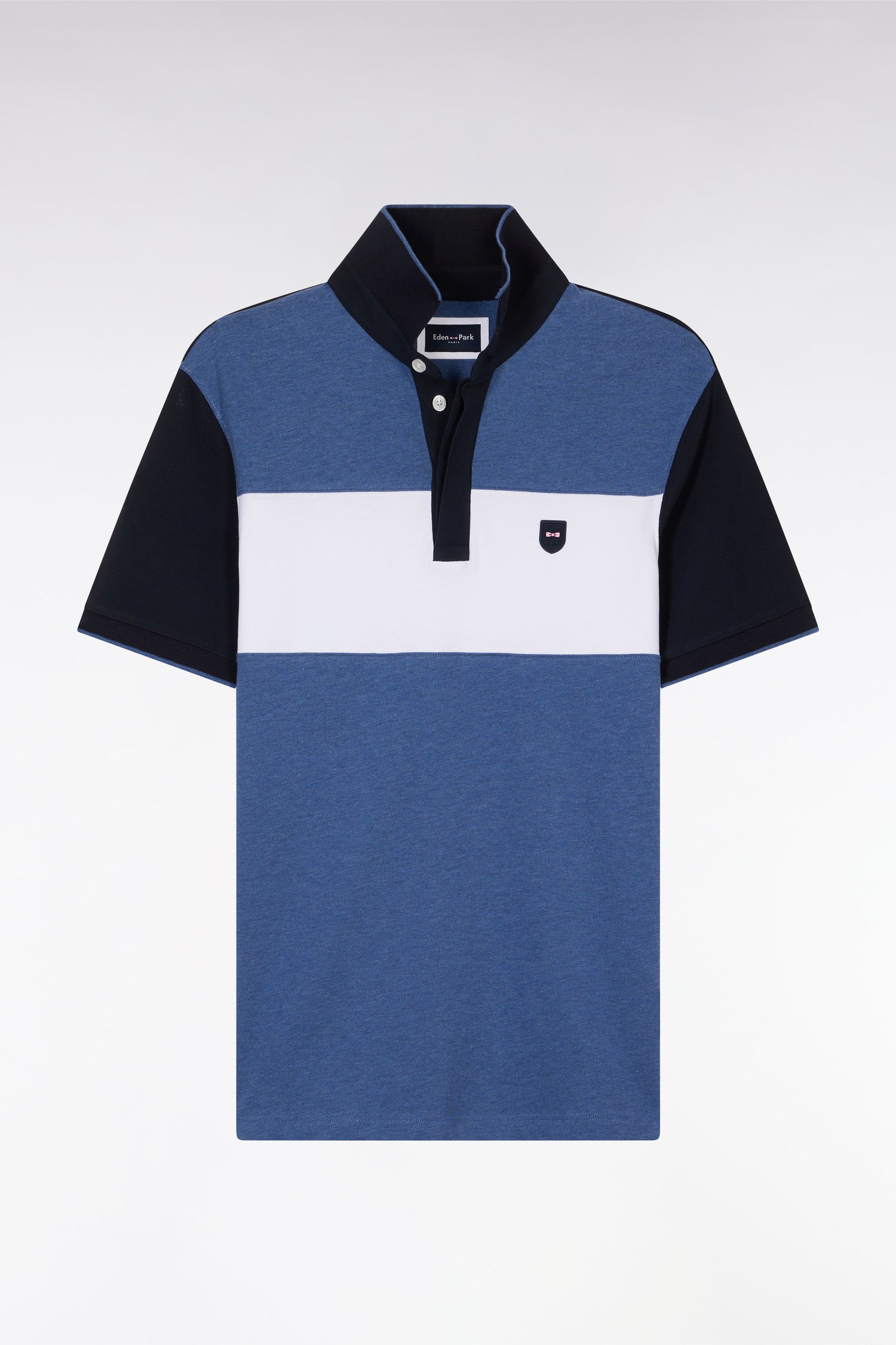 Polo à manches courtes en coton stretch bleu bande contrastée coupe ajustée