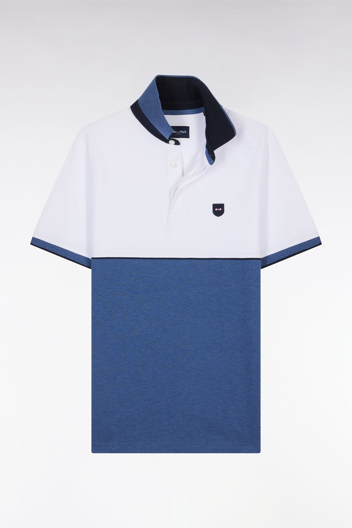 Polo à manches courtes en coton stretch bicolore bleu coupe ajustée