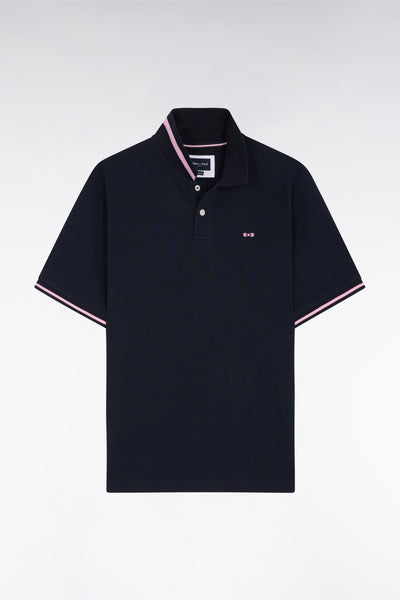 Relaxed-fit short-sleeved navy cotton piqué polo shirt with Eden Park back jacquard lettering