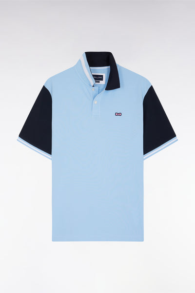 Relaxed-fit short-sleeved sky blue cotton piqué polo shirt with Eden Park back jacquard lettering