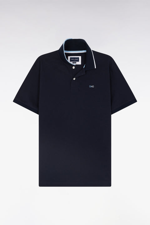 Relaxed-fit short-sleeved polo shirt in navy cotton with piped collar - Image 2