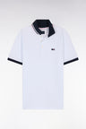 Straight-fit short-sleeved polo shirt in white cotton piqué with tricolor embroidery