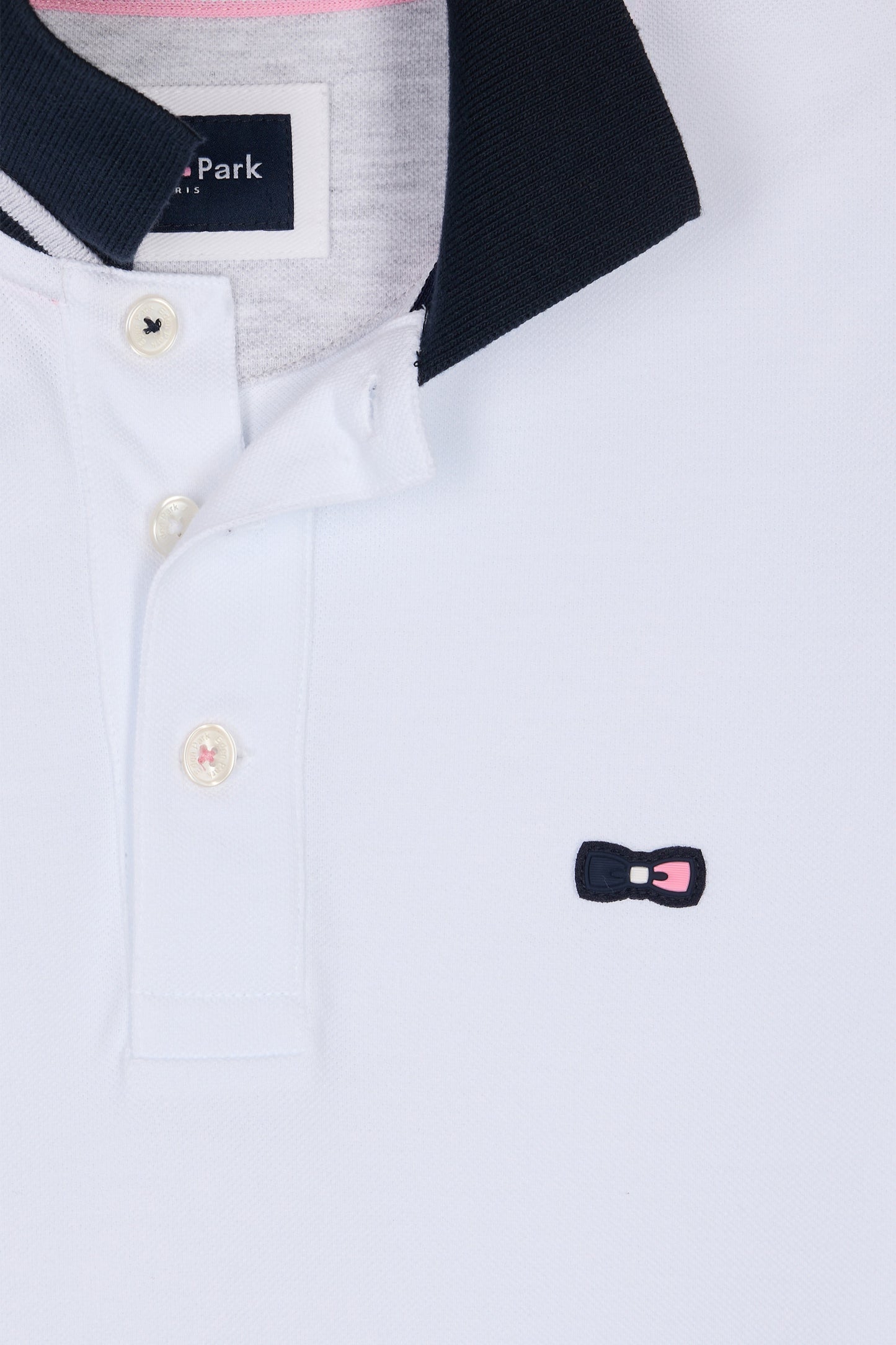 Straight-fit short-sleeved polo shirt in white cotton piqué with tricolor embroidery