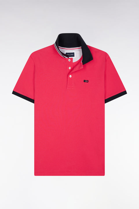 Straight-fit short-sleeved polo shirt in pink cotton piqué with tricolor embroidery - Image 2