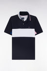 Straight-fit short-sleeved colorblock polo shirt in white cotton with grey and navy details